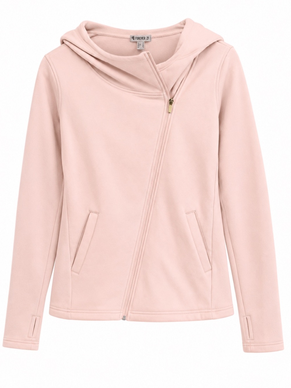 Forever 21 Pink Asymmetrical Zipper Hoodie Sweater